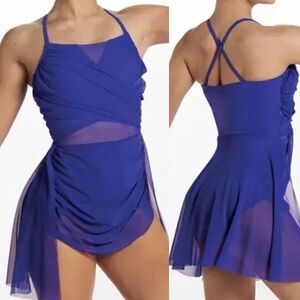 Weissman Balera Dance Costume royal blue Mesh Dress D13010 LA-Large adult